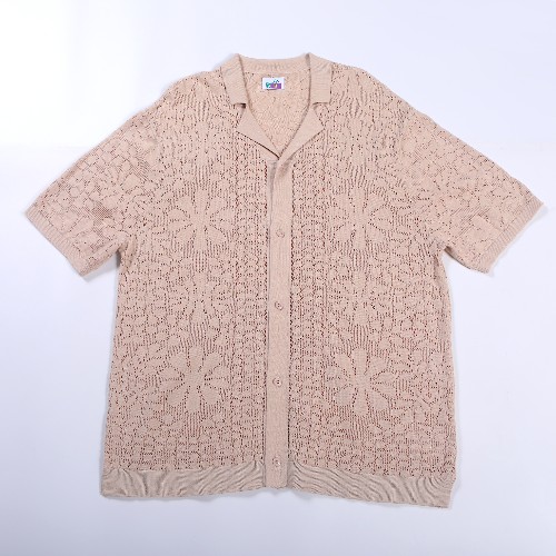 FL-Men-08_Men Apricot Floral Hollow Cuban Collar Cardigan_Shanghai Fully Lucky Knitting