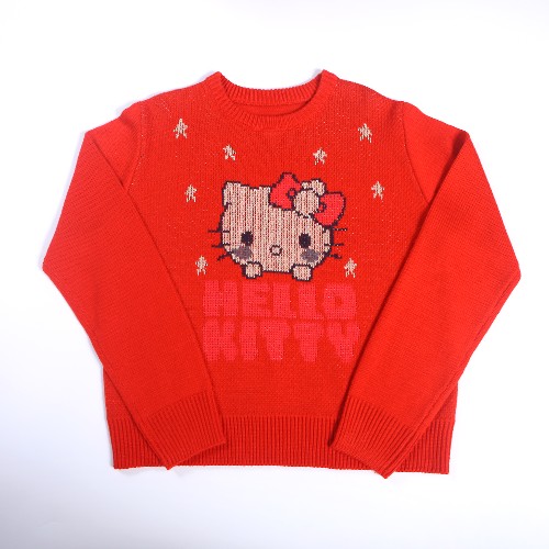 FL-Men-15_Men Red Hello Kitty Jacquard Crew Neck Sweater_Shanghai Fully Lucky Knitting