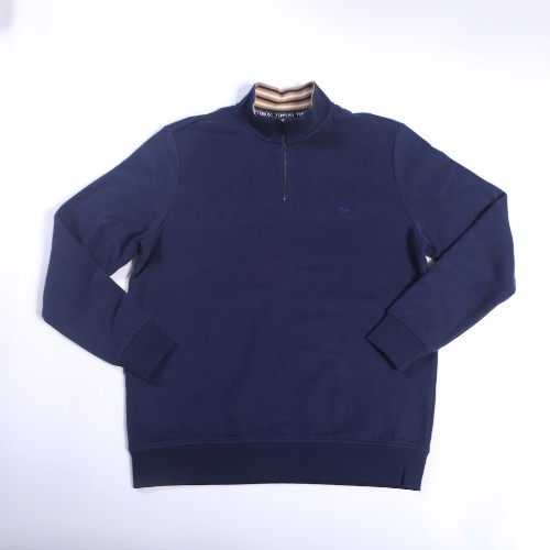 FL-Men-28_Men Navy Quarter Zip Mock Neck Sweatshirt__Shanghai Fully Lucky Knitting