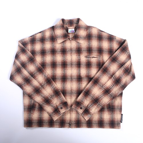 FL-Men-30_Men Brown Ombre Plaid Full Zip Collared Shacket_Shanghai Fully Lucky Knitting