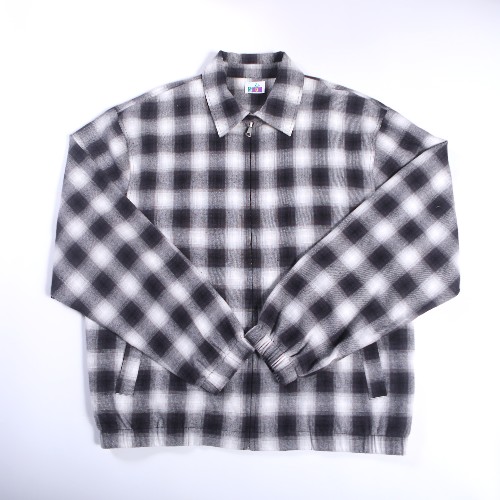FL-Men-31_Men Black White Ombre Plaid Zip Collared Jacket_Shanghai Fully Lucky Knitting