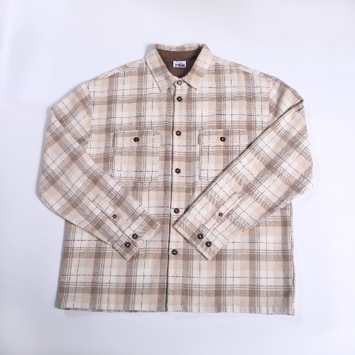 FL-Men-37_Men Khaki Brown Plaid Padded Flannel Shacket_Shanghai Fully Lucky Knitting