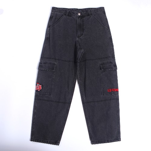 FL-Men-51_OEM Mens Red Logo Embroidery Cargo Jeans_Shanghai Fully Lucky Knitting