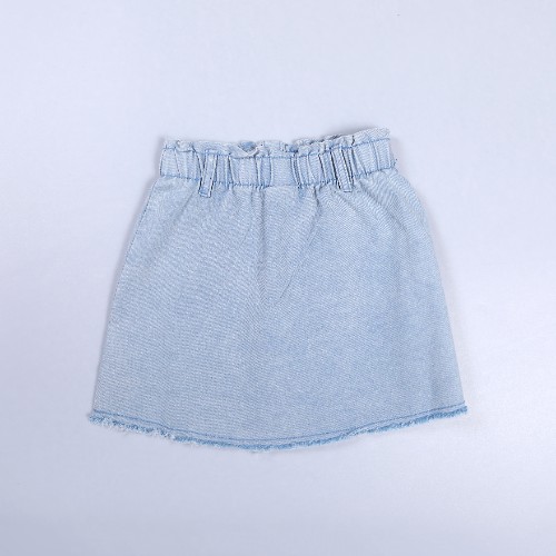 FL-WPS-10_Custom woven light wash denim raw edge girls mini skirt, private label for global children apparel distributors_Shanghai Fully Lucky Knitting
